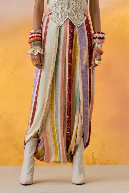 Buy Aseem Kapoor Multi Color Net, Satin, Crepe Beads, Bhumi Resham Corset And Draped Trouser Set Online at Aza Fashions Buy_Aseem Kapoor_Multi Color Net, Satin, Crepe Beads, Bhumi Resham Corset And Draped Trouser Set _Online_at_Aza_Fashions