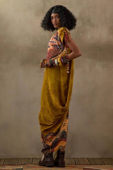 Buy Aseem Kapoor Multi Color Crepe Sequins, Embroidery Asymmetric Rasa Printed Draped Dress Online at Aza Fashions Buy_Aseem Kapoor_Multi Color Crepe Sequins, Embroidery Asymmetric Rasa Printed Draped Dress _Online_at_Aza_Fashions