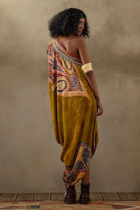 Shop Aseem Kapoor Multi Color Crepe Sequins, Embroidery Asymmetric Rasa Printed Draped Dress at Aza Fashions Shop_Aseem Kapoor_Multi Color Crepe Sequins, Embroidery Asymmetric Rasa Printed Draped Dress _at_Aza_Fashions