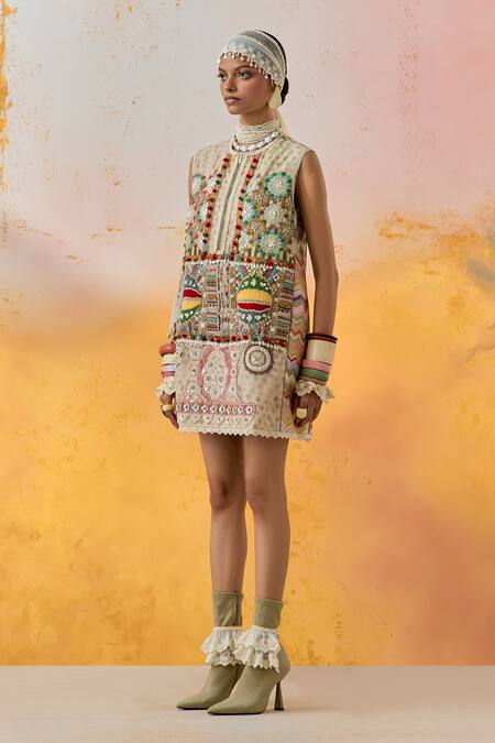 Buy Aseem Kapoor Multi Color Net, Muslin Beads, Mirrors Round Neck Mehru Moti Embroidered Dress Online at Aza Fashions Buy_Aseem Kapoor_Multi Color Net, Muslin Beads, Mirrors Round Neck Mehru Moti Embroidered Dress _Online_at_Aza_Fashions