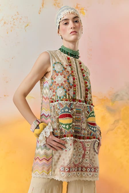 Buy Aseem Kapoor Multi Color Muslin, Net, Crepe Beads, Mehru Moti Embroidered Dress And Sharara Set Online at Aza Fashions Buy_Aseem Kapoor_Multi Color Muslin, Net, Crepe Beads, Mehru Moti Embroidered Dress And Sharara Set _Online_at_Aza_Fashions