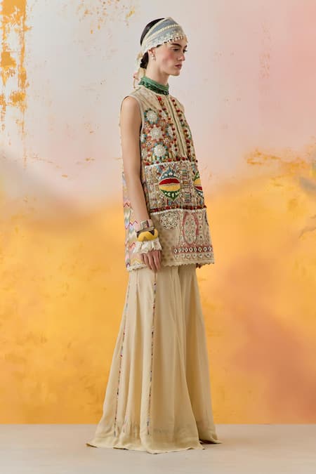 Aseem Kapoor Multi Color Muslin, Net, Crepe Beads, Mehru Moti Embroidered Dress And Sharara Set at Aza Fashions Aseem Kapoor_Multi Color Muslin, Net, Crepe Beads, Mehru Moti Embroidered Dress And Sharara Set _at_Aza_Fashions