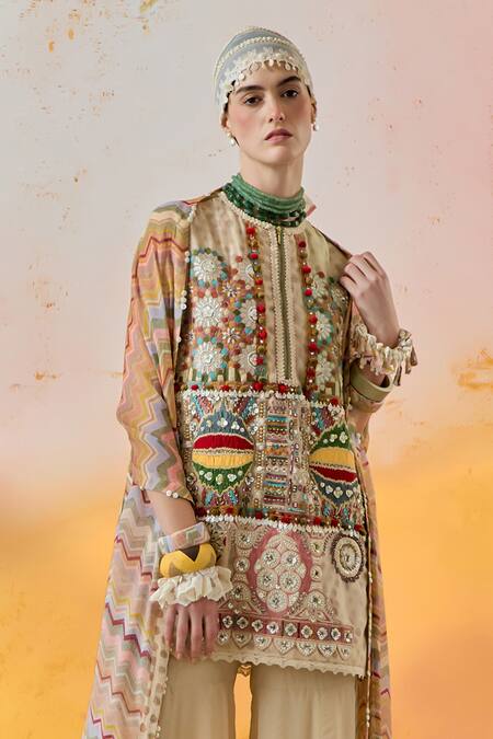 Shop Aseem Kapoor Multi Color Muslin, Net, Crepe Beads, Metallic Mehru Moti Dress Sharara Set Online at Aza Fashions Shop_Aseem Kapoor_Multi Color Muslin, Net, Crepe Beads, Metallic Mehru Moti Dress Sharara Set _Online_at_Aza_Fashions