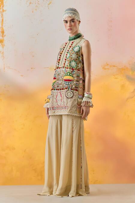 Buy Aseem Kapoor Multi Color Muslin, Net, Crepe Beads, Metallic Mehru Moti Dress Sharara Set Buy_Aseem Kapoor_Multi Color Muslin, Net, Crepe Beads, Metallic Mehru Moti Dress Sharara Set