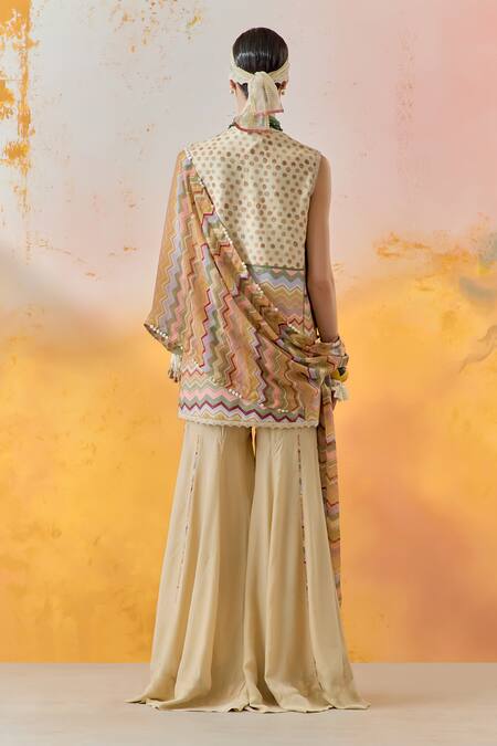 Shop Aseem Kapoor Multi Color Muslin, Net, Crepe Beads, Metallic Mehru Moti Dress Sharara Set Shop_Aseem Kapoor_Multi Color Muslin, Net, Crepe Beads, Metallic Mehru Moti Dress Sharara Set