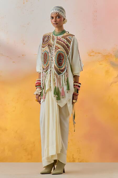 Buy Aseem Kapoor Multi Color Satin, Beads, Embroidery Zuri Chevron Print Gilet Online at Aza Fashions Buy_Aseem Kapoor_Multi Color Satin, Beads, Embroidery Zuri Chevron Print Gilet _Online_at_Aza_Fashions