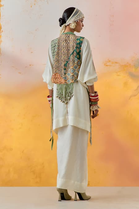 Shop Aseem Kapoor Multi Color Satin, Beads, Embroidery Zuri Chevron Print Gilet at Aza Fashions Shop_Aseem Kapoor_Multi Color Satin, Beads, Embroidery Zuri Chevron Print Gilet _at_Aza_Fashions