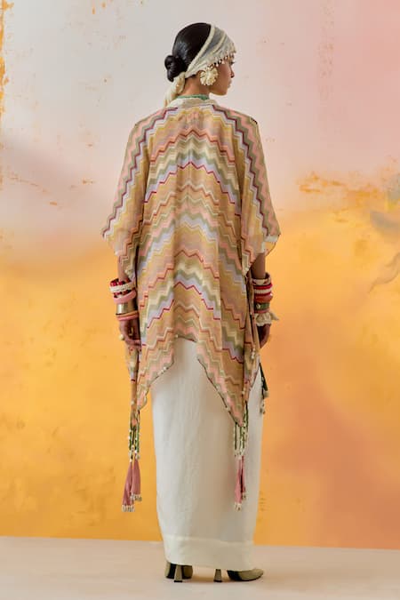 Shop Aseem Kapoor Multi Color Silk Embroidery Open Neck Veni Chevron Print Jacket at Aza Fashions Shop_Aseem Kapoor_Multi Color Silk Embroidery Open Neck Veni Chevron Print Jacket _at_Aza_Fashions
