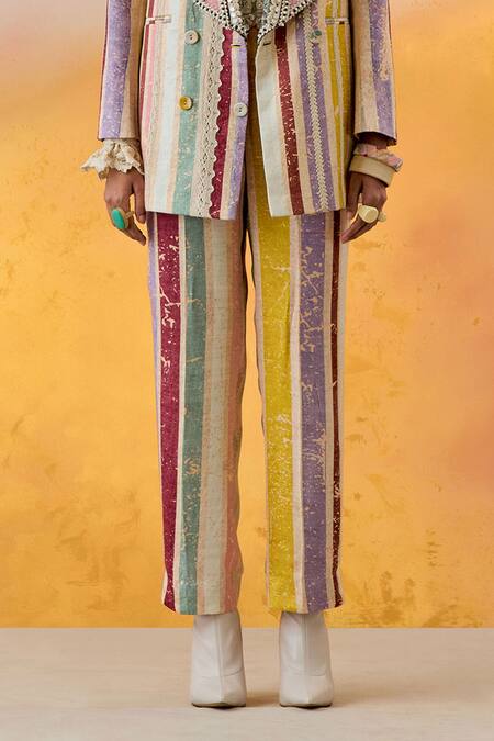 Shop Aseem Kapoor Multi Color Cotton, Satin, Silk Tassels, Noori Embroidered Blazer Trouser Set Online at Aza Fashions Shop_Aseem Kapoor_Multi Color Cotton, Satin, Silk Tassels, Noori Embroidered Blazer Trouser Set _Online_at_Aza_Fashions