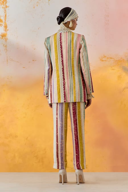 Shop Aseem Kapoor Multi Color Silk, Satin Embroidery, Noori Mother Of Pearl Blazer Trouser Set at Aza Fashions Shop_Aseem Kapoor_Multi Color Silk, Satin Embroidery, Noori Mother Of Pearl Blazer Trouser Set _at_Aza_Fashions