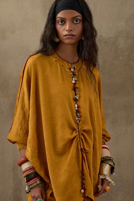 Aseem Kapoor Yellow Silk Tassels, Lace Open Neck Tribal Veni Dupatta Jacket Online at Aza Fashions Aseem Kapoor_Yellow Silk Tassels, Lace Open Neck Tribal Veni Dupatta Jacket _Online_at_Aza_Fashions