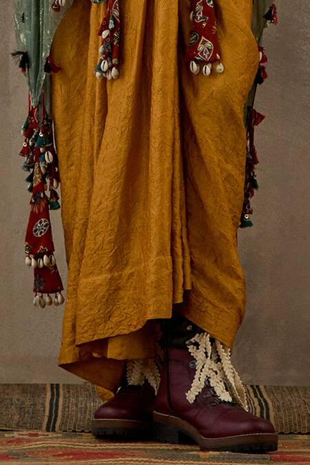 Buy Aseem Kapoor Yellow Silk Tassels, Lace Open Neck Tribal Veni Dupatta Jacket Online at Aza Fashions Buy_Aseem Kapoor_Yellow Silk Tassels, Lace Open Neck Tribal Veni Dupatta Jacket _Online_at_Aza_Fashions
