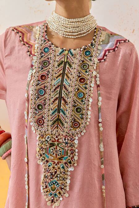Aseem Kapoor Pink Crepe, Silk Tassels, Beads, Embroidery Round Mitra Kurta And Sharara Set at Aza Fashions Aseem Kapoor_Pink Crepe, Silk Tassels, Beads, Embroidery Round Mitra Kurta And Sharara Set _at_Aza_Fashions