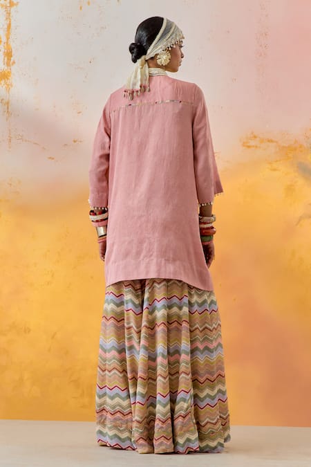 Shop Aseem Kapoor Pink Crepe, Silk Tassels, Beads, Embroidery Round Mitra Kurta And Sharara Set at Aza Fashions Shop_Aseem Kapoor_Pink Crepe, Silk Tassels, Beads, Embroidery Round Mitra Kurta And Sharara Set _at_Aza_Fashions