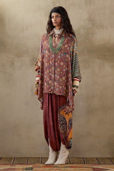 Buy Aseem Kapoor Pink Crepe Collared Atri Natural Printed Shirt Online at Aza Fashions Buy_Aseem Kapoor_Pink Crepe Collared Atri Natural Printed Shirt _Online_at_Aza_Fashions