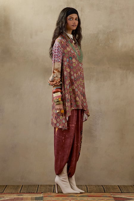 Shop Aseem Kapoor Pink Crepe Collared Atri Natural Printed Shirt Online at Aza Fashions Shop_Aseem Kapoor_Pink Crepe Collared Atri Natural Printed Shirt _Online_at_Aza_Fashions