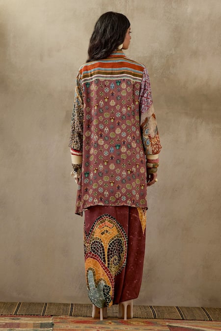 Shop Aseem Kapoor Pink Crepe Collared Atri Natural Printed Shirt at Aza Fashions Shop_Aseem Kapoor_Pink Crepe Collared Atri Natural Printed Shirt _at_Aza_Fashions