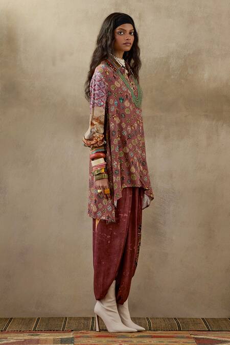 Shop Aseem Kapoor Pink Crepe Collared Atri Printed Shirt And Trouser Set Online at Aza Fashions Shop_Aseem Kapoor_Pink Crepe Collared Atri Printed Shirt And Trouser Set _Online_at_Aza_Fashions