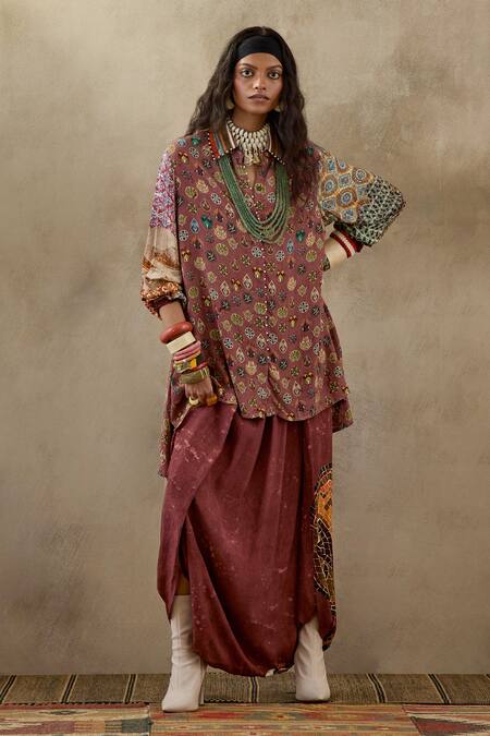 Aseem Kapoor Pink Crepe Collared Atri Printed Shirt And Trouser Set at Aza Fashions Aseem Kapoor_Pink Crepe Collared Atri Printed Shirt And Trouser Set _at_Aza_Fashions