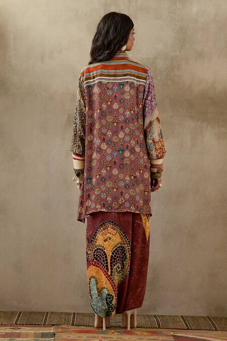 Shop Aseem Kapoor Pink Crepe Collared Atri Printed Shirt And Trouser Set at Aza Fashions Shop_Aseem Kapoor_Pink Crepe Collared Atri Printed Shirt And Trouser Set _at_Aza_Fashions