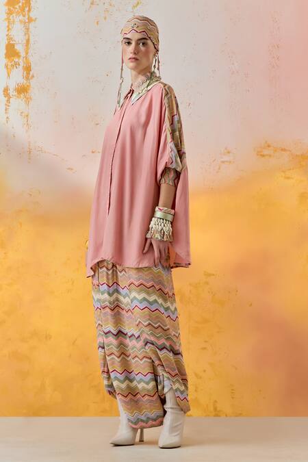 Buy_Aseem Kapoor_Pink Crepe Embroidery Collared Mandala Shirt _Online_at_Aza_Fashions