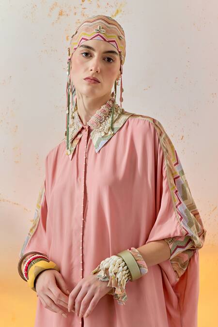 Shop_Aseem Kapoor_Pink Crepe Embroidery Collared Mandala Shirt _Online_at_Aza_Fashions