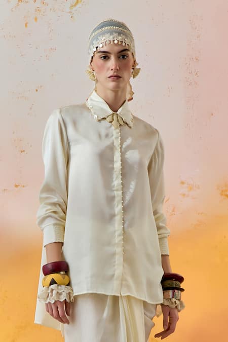 Buy Aseem Kapoor Off White Silk Beads Collared Atri Work Shirt Online at Aza Fashions Buy_Aseem Kapoor_Off White Silk Beads Collared Atri Work Shirt _Online_at_Aza_Fashions