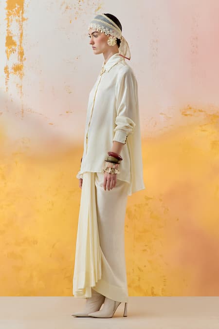 Aseem Kapoor Off White Silk Beads Collared Atri Work Shirt at Aza Fashions Aseem Kapoor_Off White Silk Beads Collared Atri Work Shirt _at_Aza_Fashions
