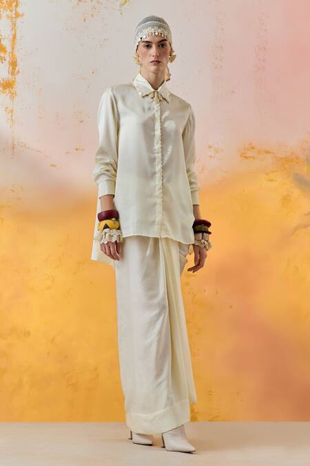 Buy Aseem Kapoor Off White Crepe, Silk Beads Collared Work Shirt And Skirt Set Online at Aza Fashions Buy_Aseem Kapoor_Off White Crepe, Silk Beads Collared Work Shirt And Skirt Set _Online_at_Aza_Fashions