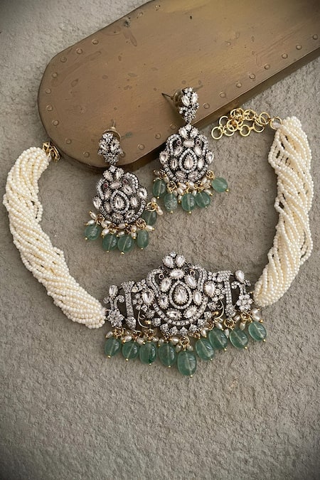 Saga Jewels Antique Regal Jadau Polki Necklace Set 