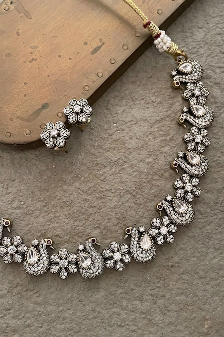 Saga Jewels Swan Motif Embellished Necklace Set 