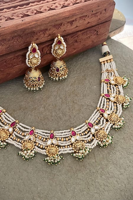 Saga Jewels Polki Embellished Necklace Set 