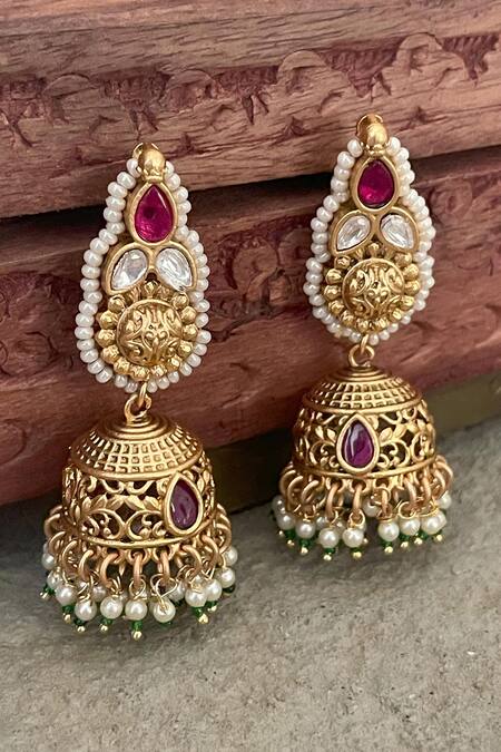 Saga Jewels_Gold Plated Pearls, Stones, Piping Polki Embellished Necklace Set _Online_at_Aza_Fashions