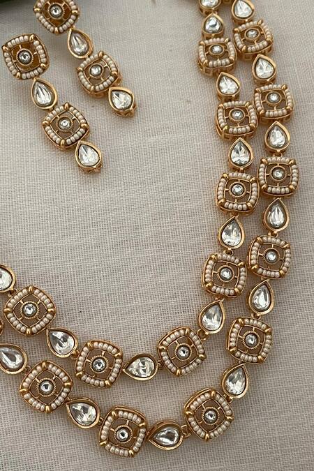Buy_Saga Jewels_Gold Plated Diamonds, Stones Polki Embellished Necklace Set _Online_at_Aza_Fashions