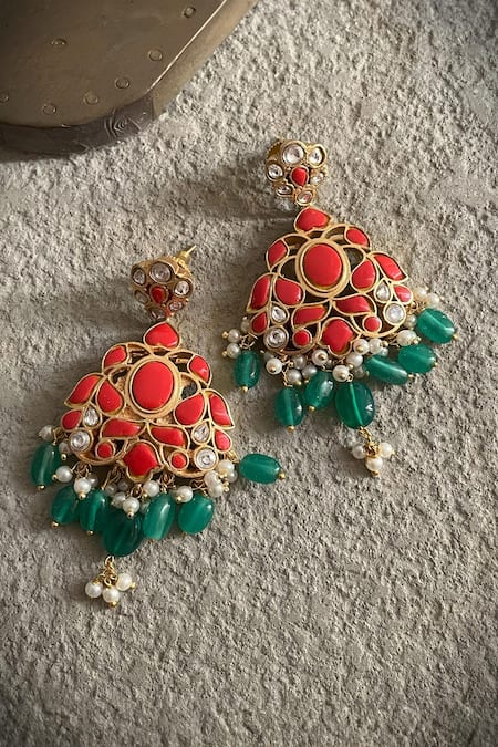 Saga Jewels Gold Plated Stones Jadau Embellished Earrings 