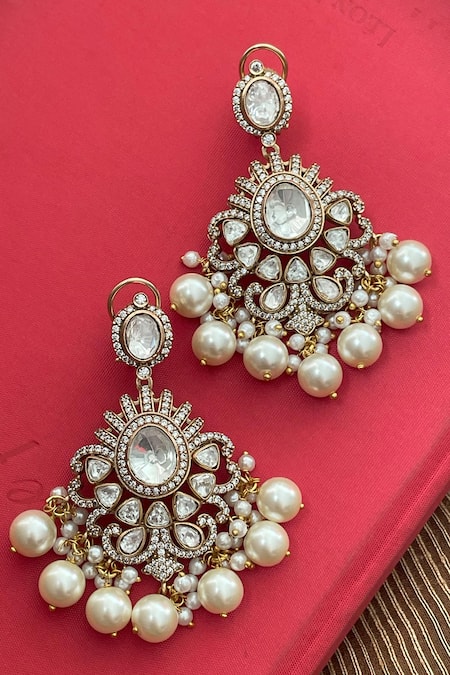 Saga Jewels Moissanite Polki Embellished Earrings 