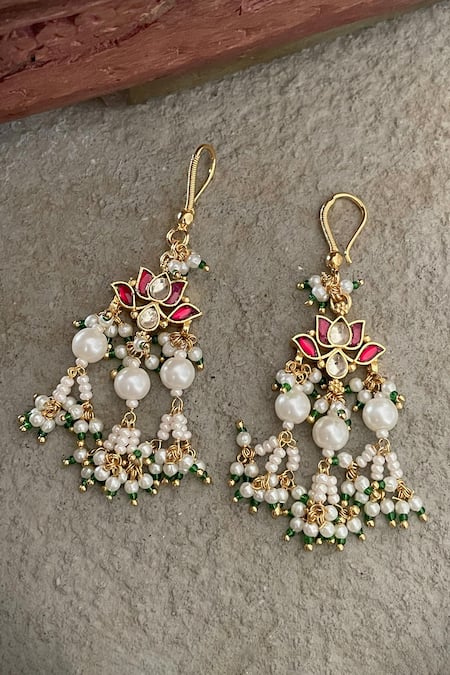 Saga Jewels Gold Plated Polki Jadau And Pearl Embellished Earrings 