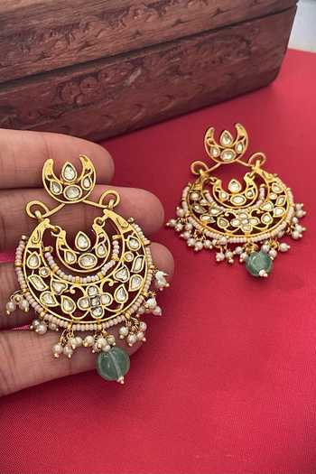 Buy Saga Jewels Gold Plated Pearls, Diamonds Jadau Polki Embellished Chandbalis Online at Aza Fashions Buy_Saga Jewels_Gold Plated Pearls, Diamonds Jadau Polki Embellished Chandbalis _Online_at_Aza_Fashions