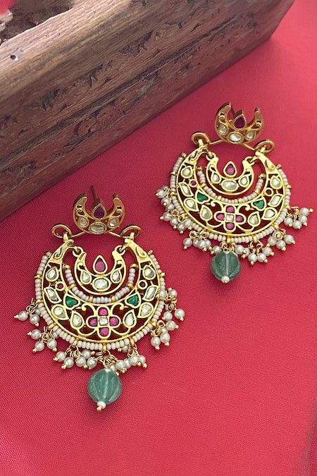 Saga Jewels Gold Plated Jadau Polki Embellished Chandbalis 