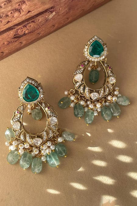 Saga Jewels Emerald Doublet Polki Stone Embellished Earrings 