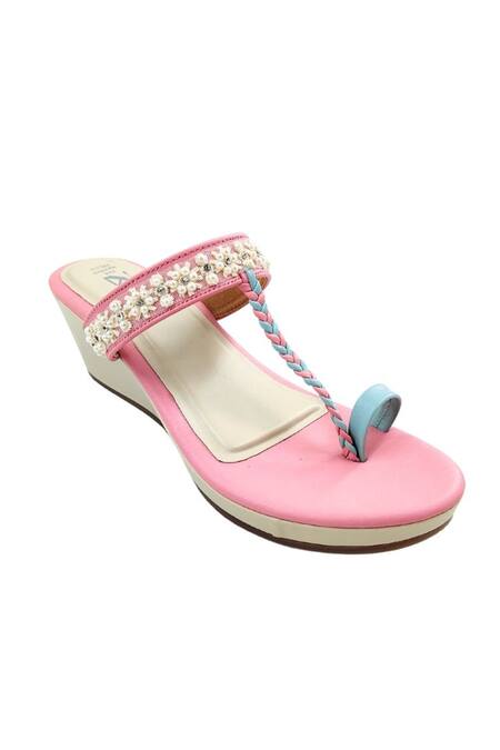 The Madras Trunk_Cream Haiku Bloom And Braided Strap Kolhapuri Wedges _Online_at_Aza_Fashions