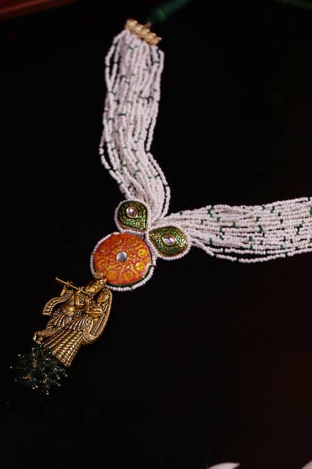 Shop_Dugran By Dugristyle_Orange Radha Krishna Haar Necklace _at_Aza_Fashions
