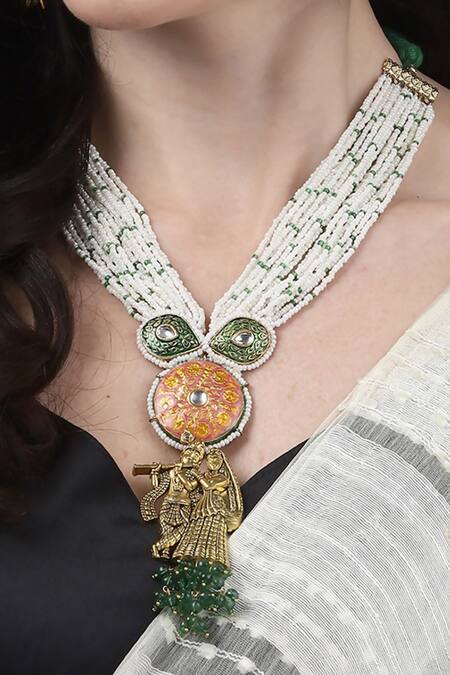 Dugran By Dugristyle_Orange Radha Krishna Haar Necklace _Online_at_Aza_Fashions