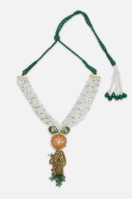 Buy_Dugran By Dugristyle_Orange Radha Krishna Haar Necklace _Online_at_Aza_Fashions