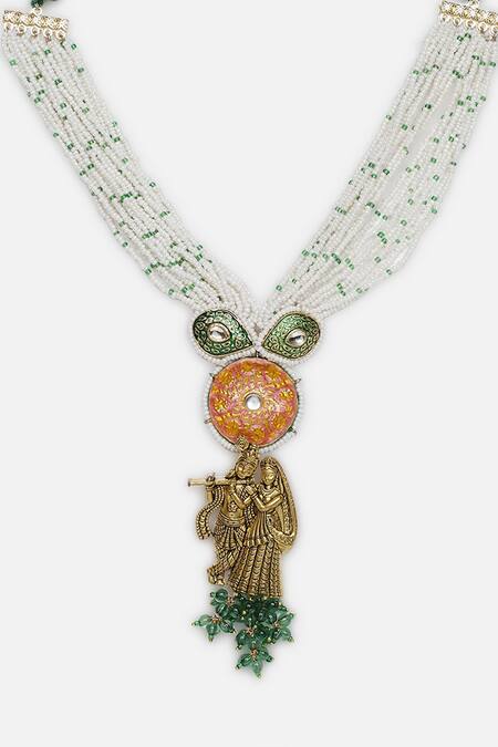 Shop_Dugran By Dugristyle_Orange Radha Krishna Haar Necklace _Online_at_Aza_Fashions