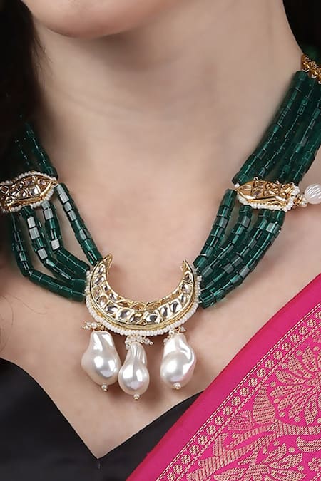 Dugran By Dugristyle_Green Hariri Haar Necklace _Online_at_Aza_Fashions