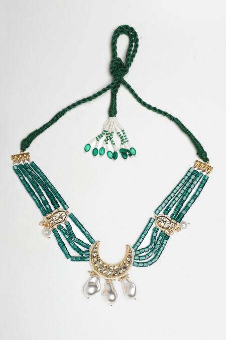 Buy_Dugran By Dugristyle_Green Hariri Haar Necklace _Online_at_Aza_Fashions