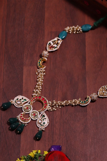 Shop Dugran By Dugristyle Red Laal Haar Necklace at Aza Fashions Shop_Dugran By Dugristyle_Red Laal Haar Necklace _at_Aza_Fashions