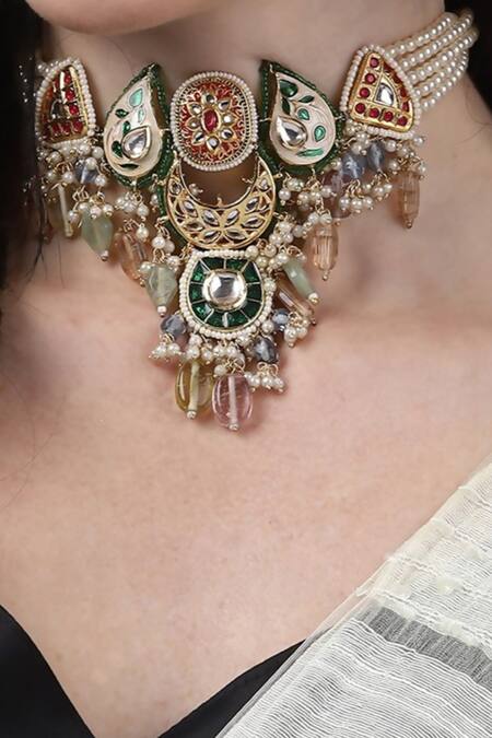 Dugran By Dugristyle_Red Hiran Haar Necklace _Online_at_Aza_Fashions