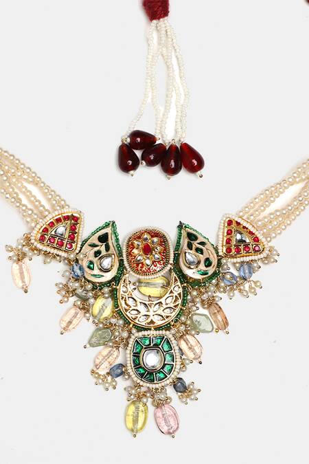 Shop_Dugran By Dugristyle_Red Hiran Haar Necklace _Online_at_Aza_Fashions